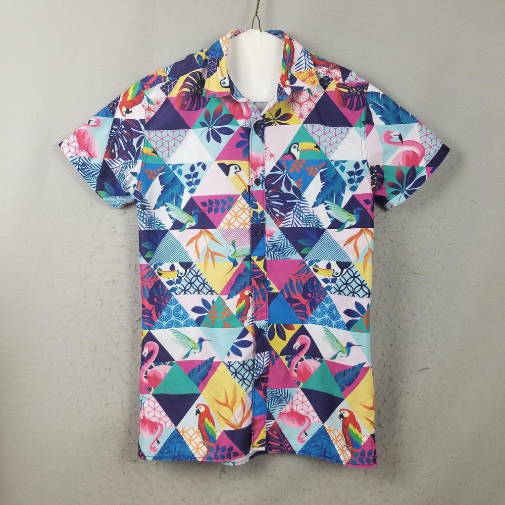Surf Society Shirt Mens Small Multicolor Tropical Bird Hawaiian Button Front